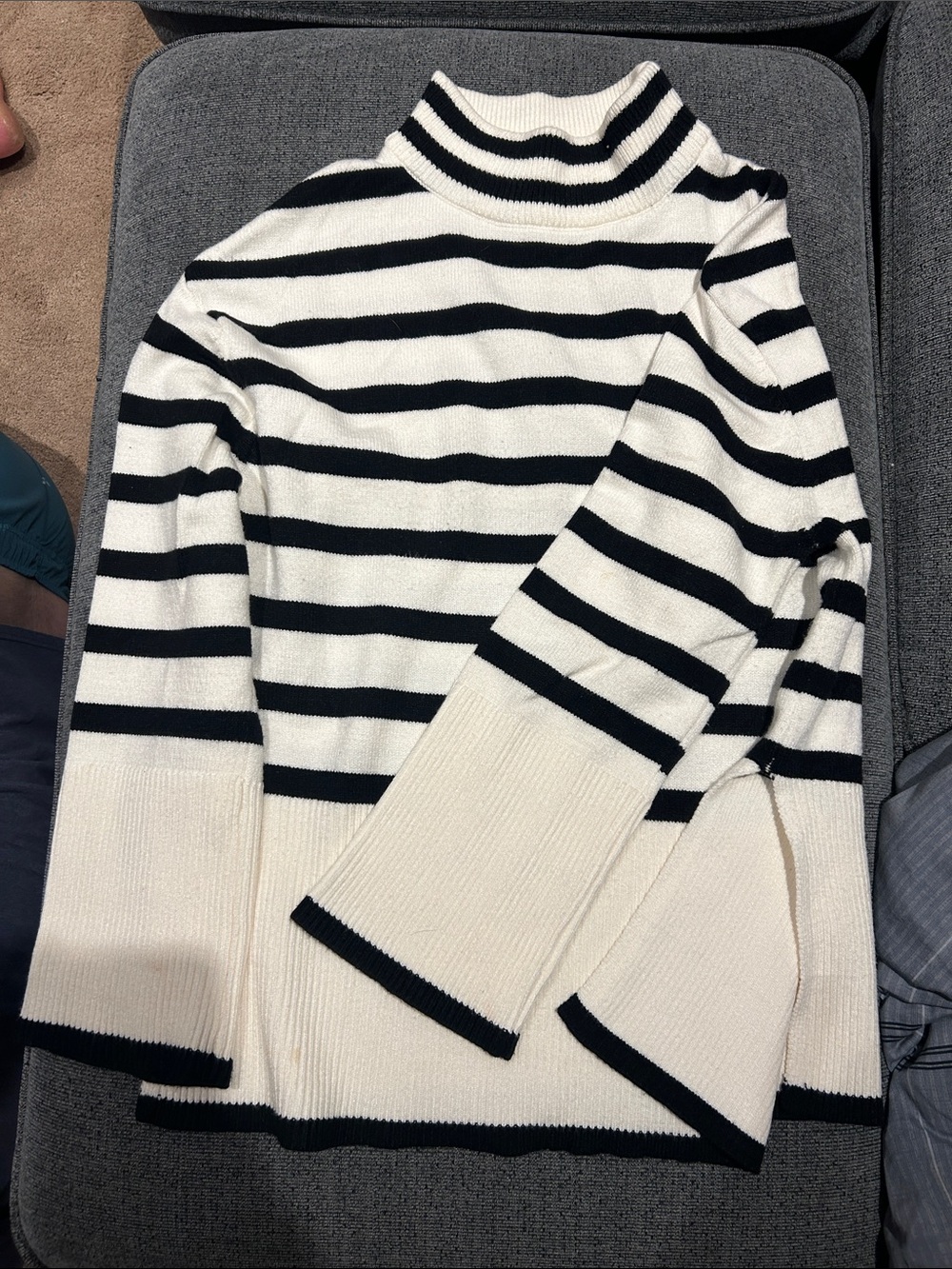 Striped Black and White Knit Turtleneck Sweater